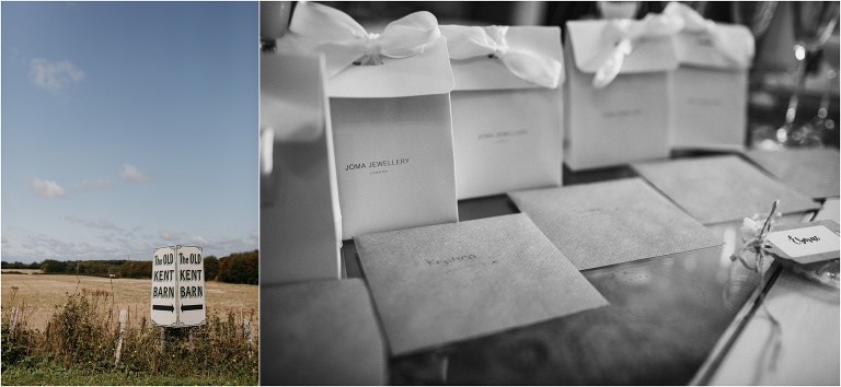 Signage for Old Kent Barn and gifts for bridal party