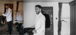 Groom getting ready for wedding at Old Kent Barn