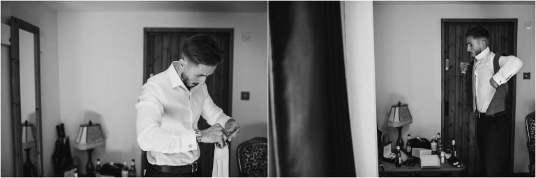 Groom getting ready for wedding at Old Kent Barn