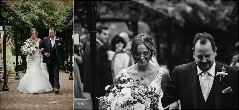 Father of the bride walks his daughter down the aisle at Old Kent Barn