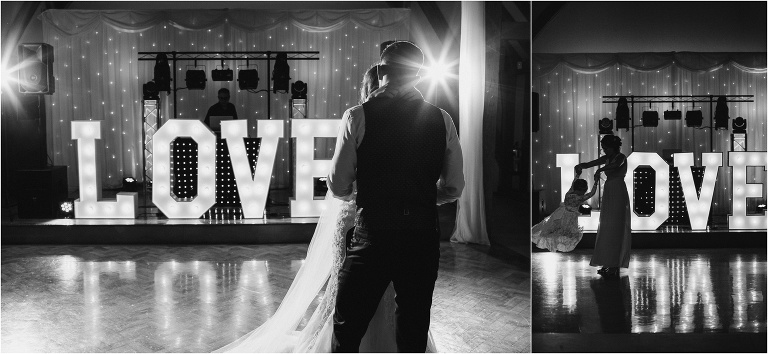 Bride and Groom have their first dance at the Old Kent Barn