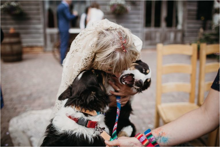 Bride with her dogs at The Ferry house Inn
